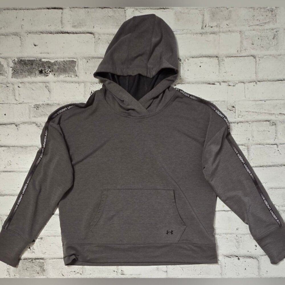 Under Armour Rival Terry Taped Pullover Hoodie Charcoal Gray Womens Large - Picture 8 of 11